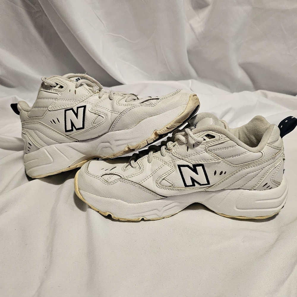 White 608 New balance Sneakers with Blue Logo Size 8.5